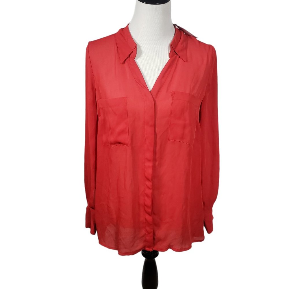 Worthington Women's size Medium Red Sheer Long Sleeved Blouse - Gently Used